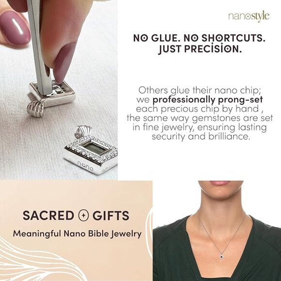 925 Sterling Silver 14K Gold Plated Nano Bible Water Drop CZ Pendant Necklace NW - Picture 6 of 8